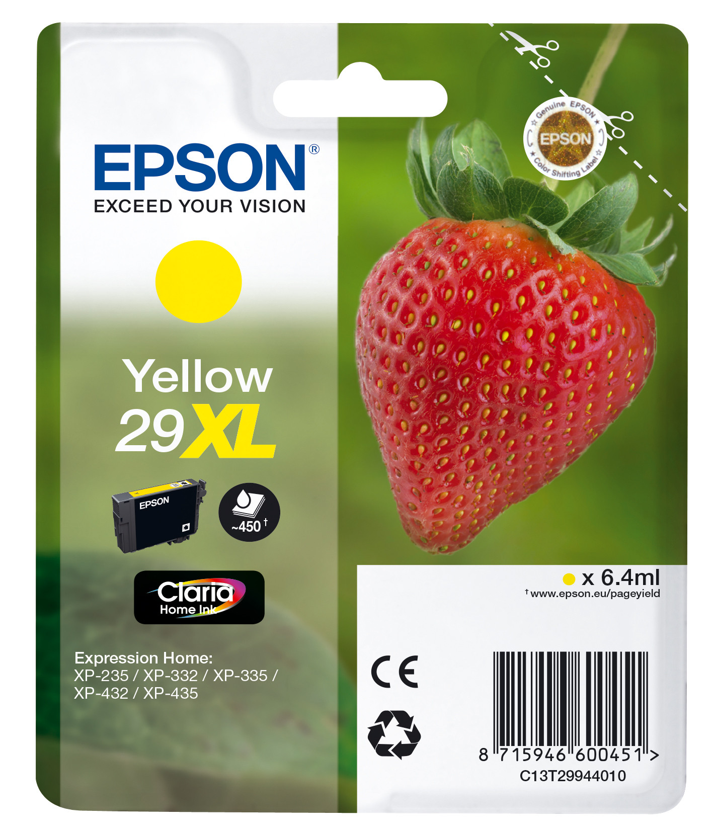 Epson 29 XL ''Fraise'' Cartouche d'encre originale grande capacité Claria Home C13T29944012 - Jaune