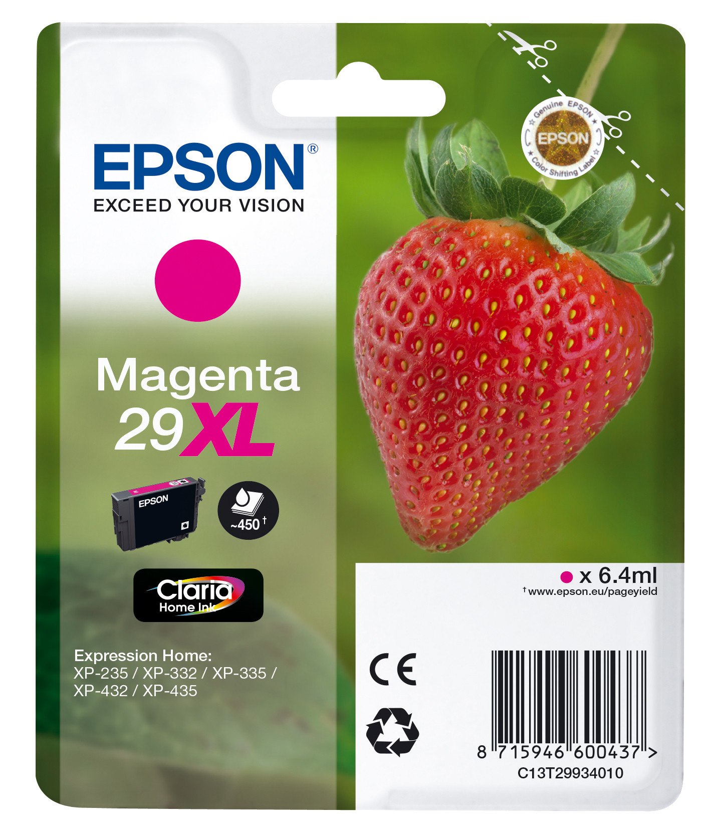Epson 29 XL ''Fraise'' Cartouche d'encre originale grande capacité Claria Home C13T29934012 - Magenta