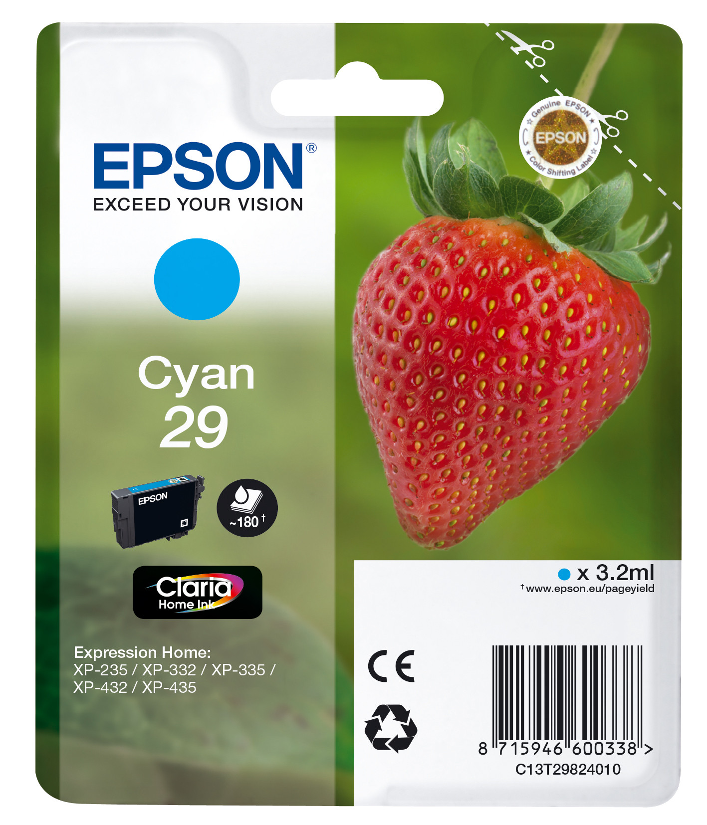 Epson 29 ''Fraise'' Cartouche d'encre originale Claria Home C13T29824012 - Cyan