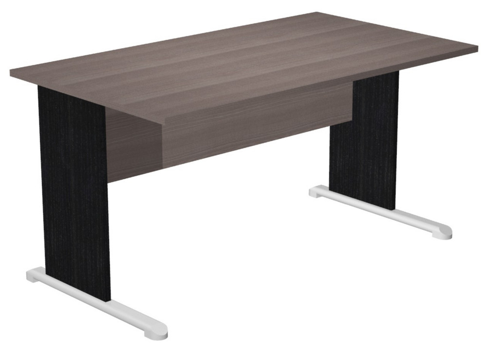 Bureau droit Pronto Bois - L.140 x P.80 cm - Plateau Cendre - Pieds L Noir