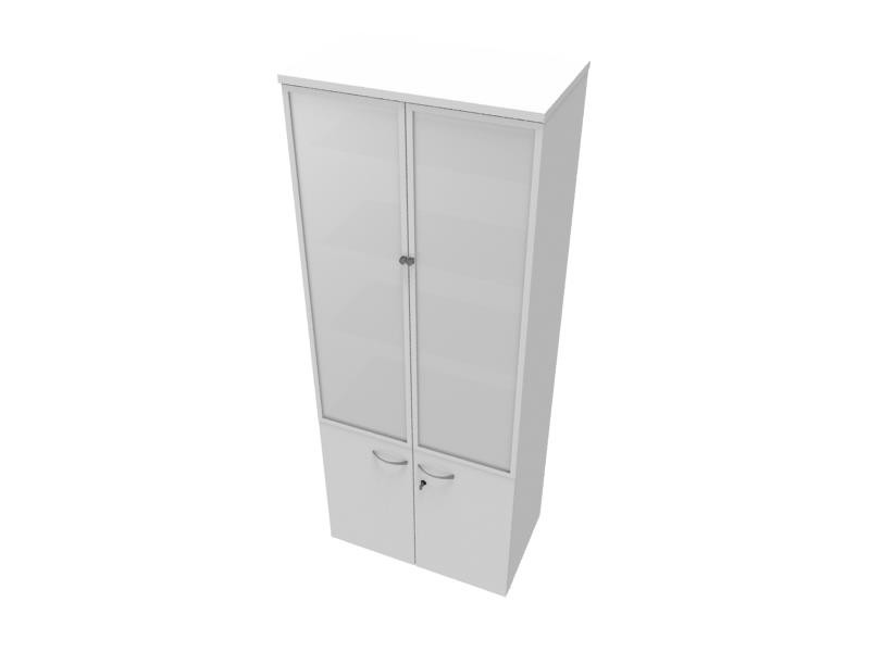 Meuble haut vitrine E-Link - H.202 x L.80 cm - 2 portes basses - Portes hautes Verre - Blanc