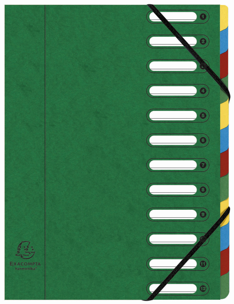 Exacompta Trieur  lastiques Harmonika  fentres - vritable carte lustre - 12 divisions - Vert