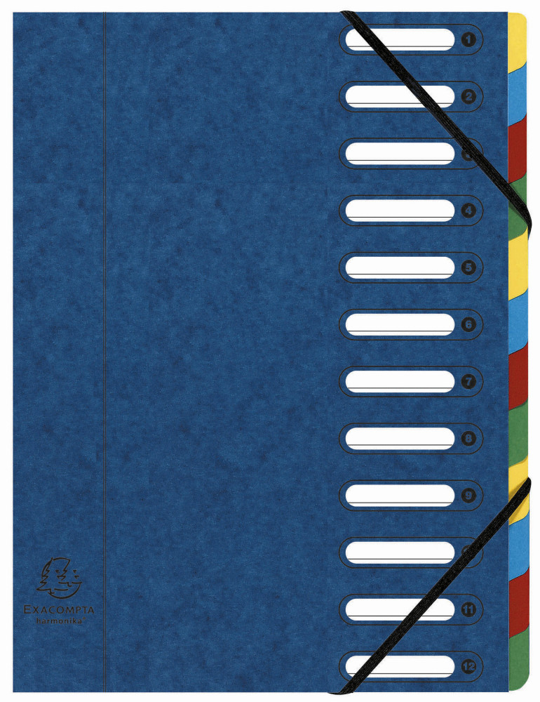 Exacompta Trieur  lastiques Harmonika  fentres - vritable carte lustre - 12 divisions - Bleu