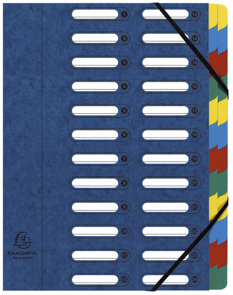 Exacompta Trieur  lastiques Harmonika  fentres - vritable carte lustre - 24 divisions - Bleu