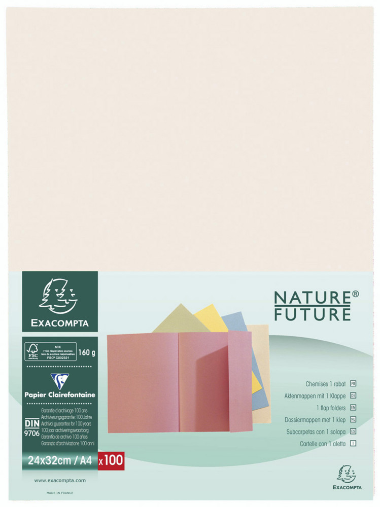 Exacompta Chemise  rabat FutureJura160A4, 200feuilles, 240x320mmen carte couleur crme, lot de100