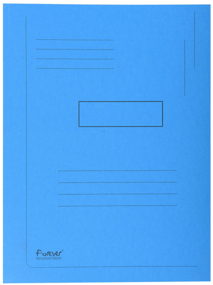 Exacompta ChemiseForeverA4  2rabats avec lignes imprimes, 200feuilles 240x320mm, en carte  recycl, bleu - Lot de 50
