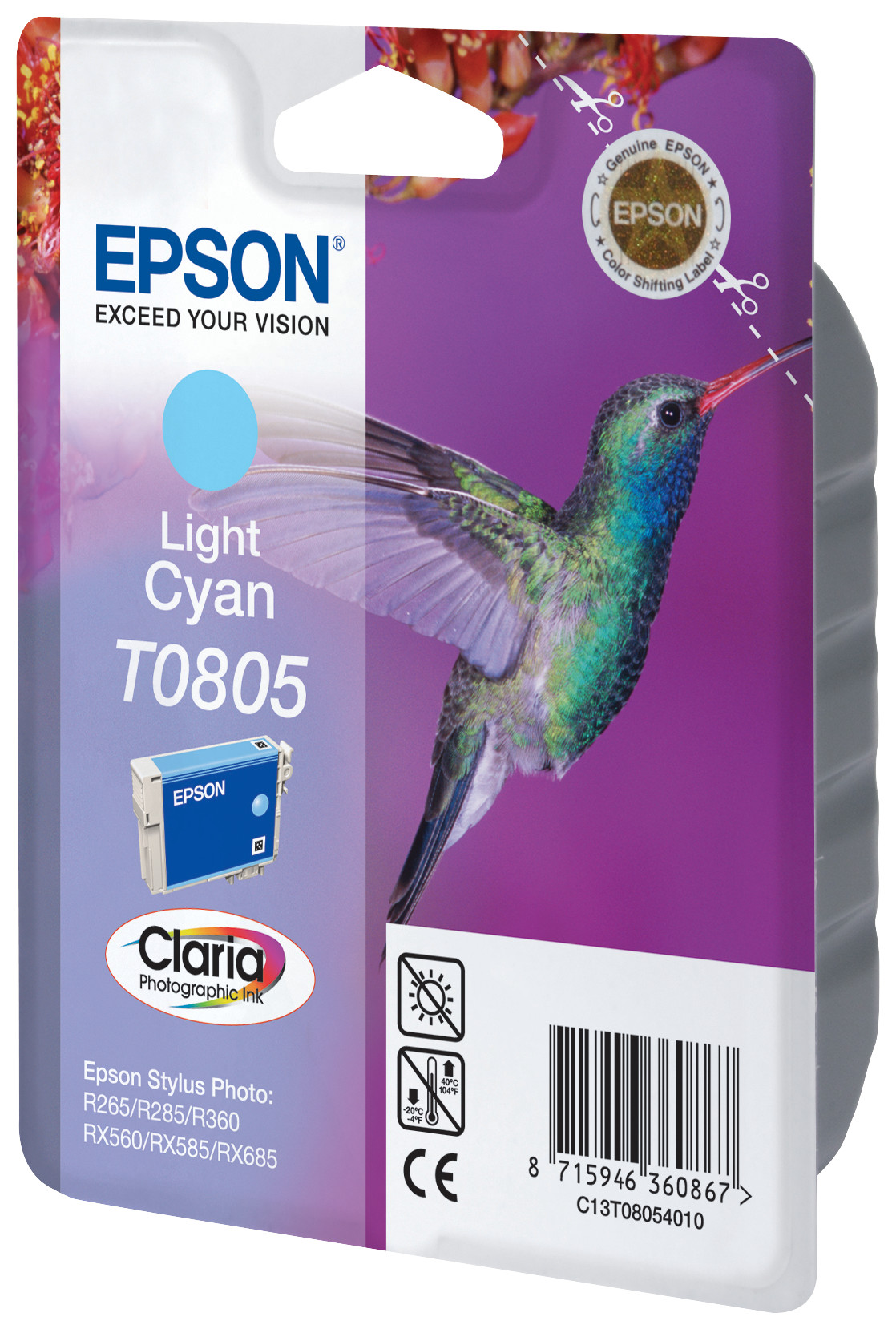 Epson T0805 ''Colibri'' Cartouche d'encre originale Claria C13T08054011 - Cyan