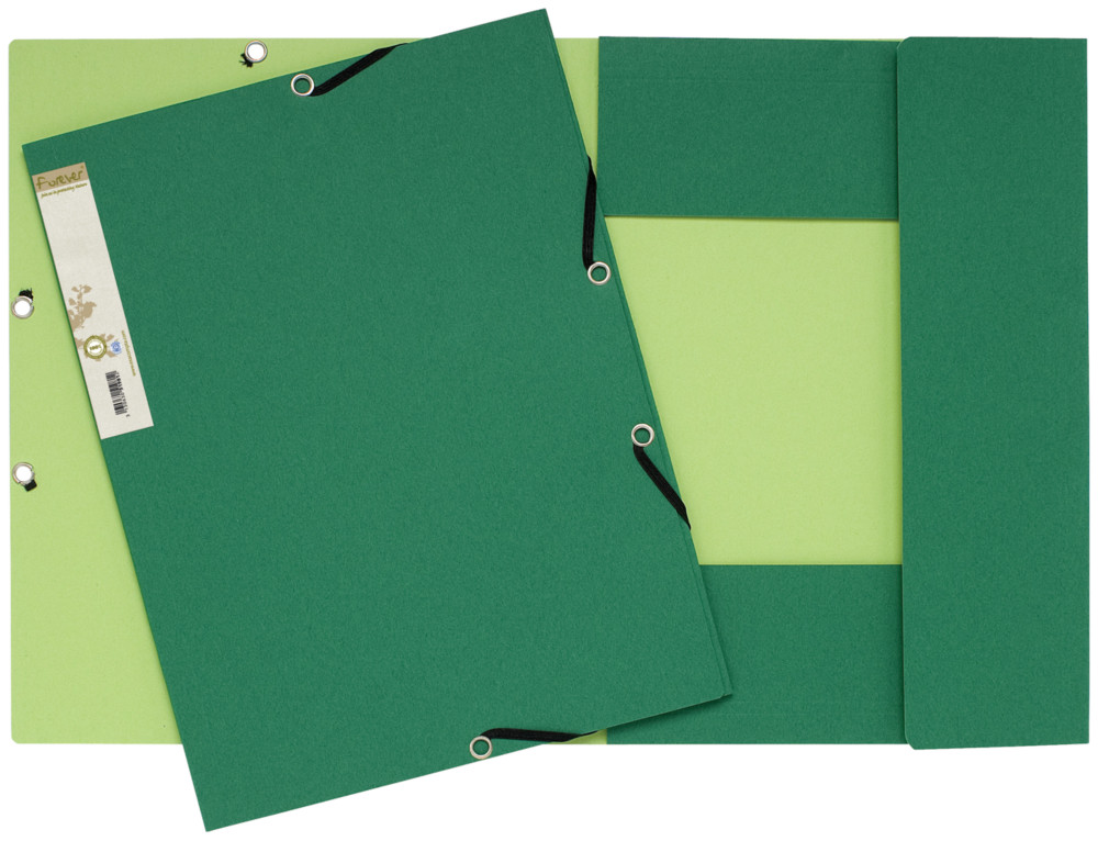 Exacompta ChemiseForeverA4  3rabats et  lastiques, 225feuilles, 240x320mm,  carte recycle , vert fonc