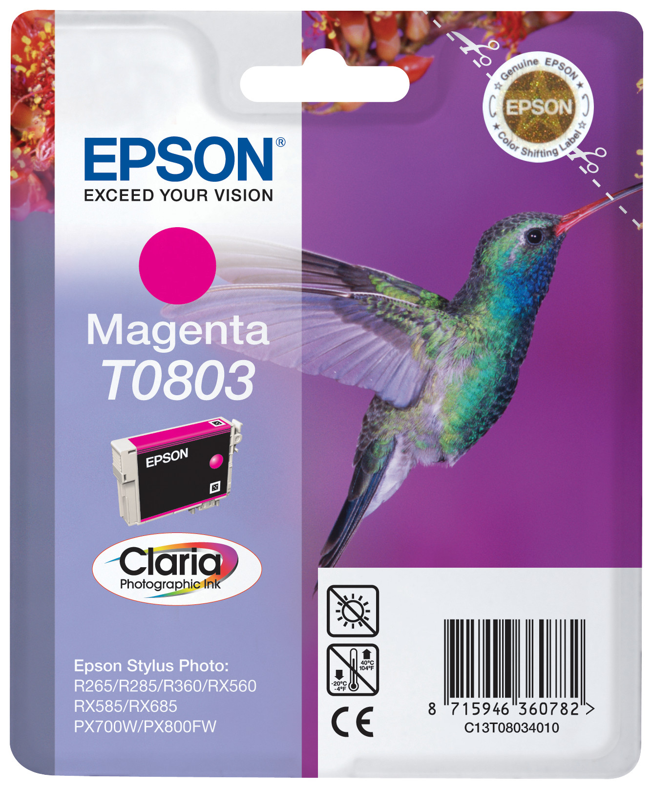 Epson T0803 ''Colibri'' Cartouche d'encre originale Claria C13T08034011 - Magenta