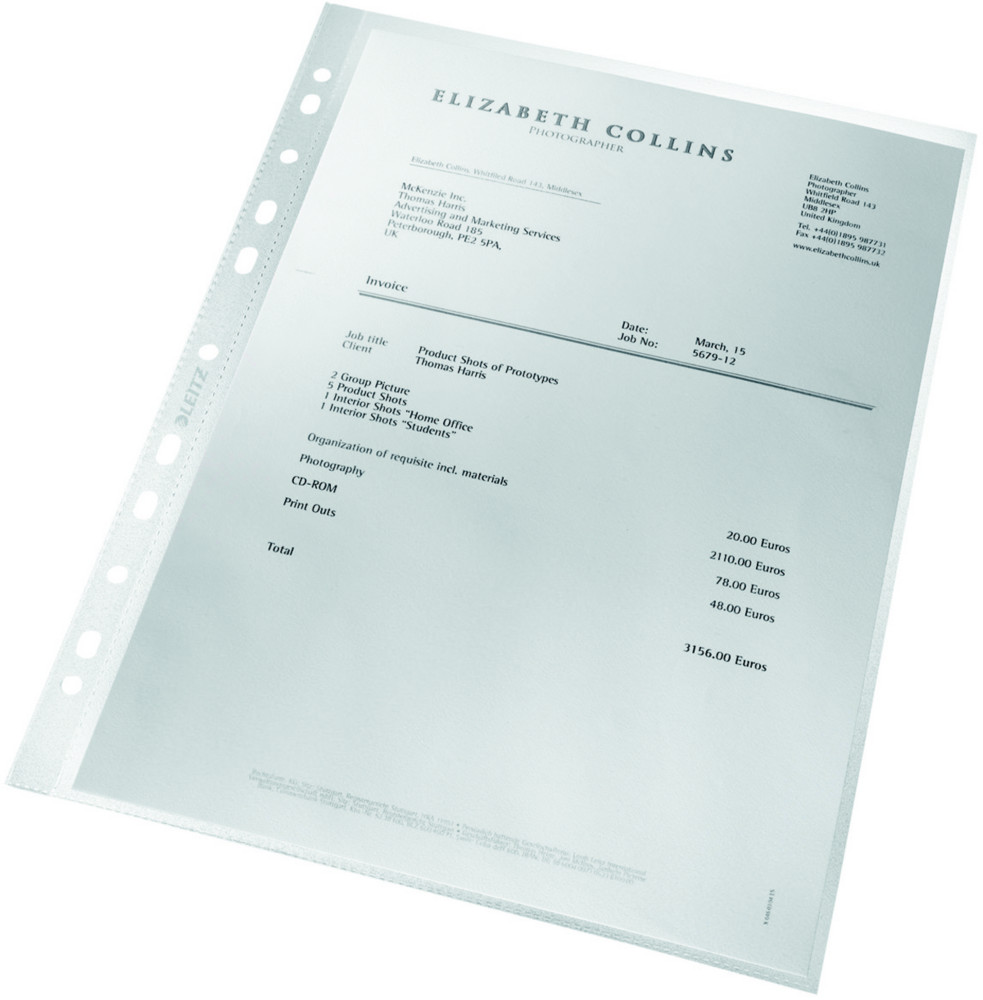 Leitz Pochettes perfores transparentes graines recycles A4 polypropylne 90microns 11trous - Lot de 100