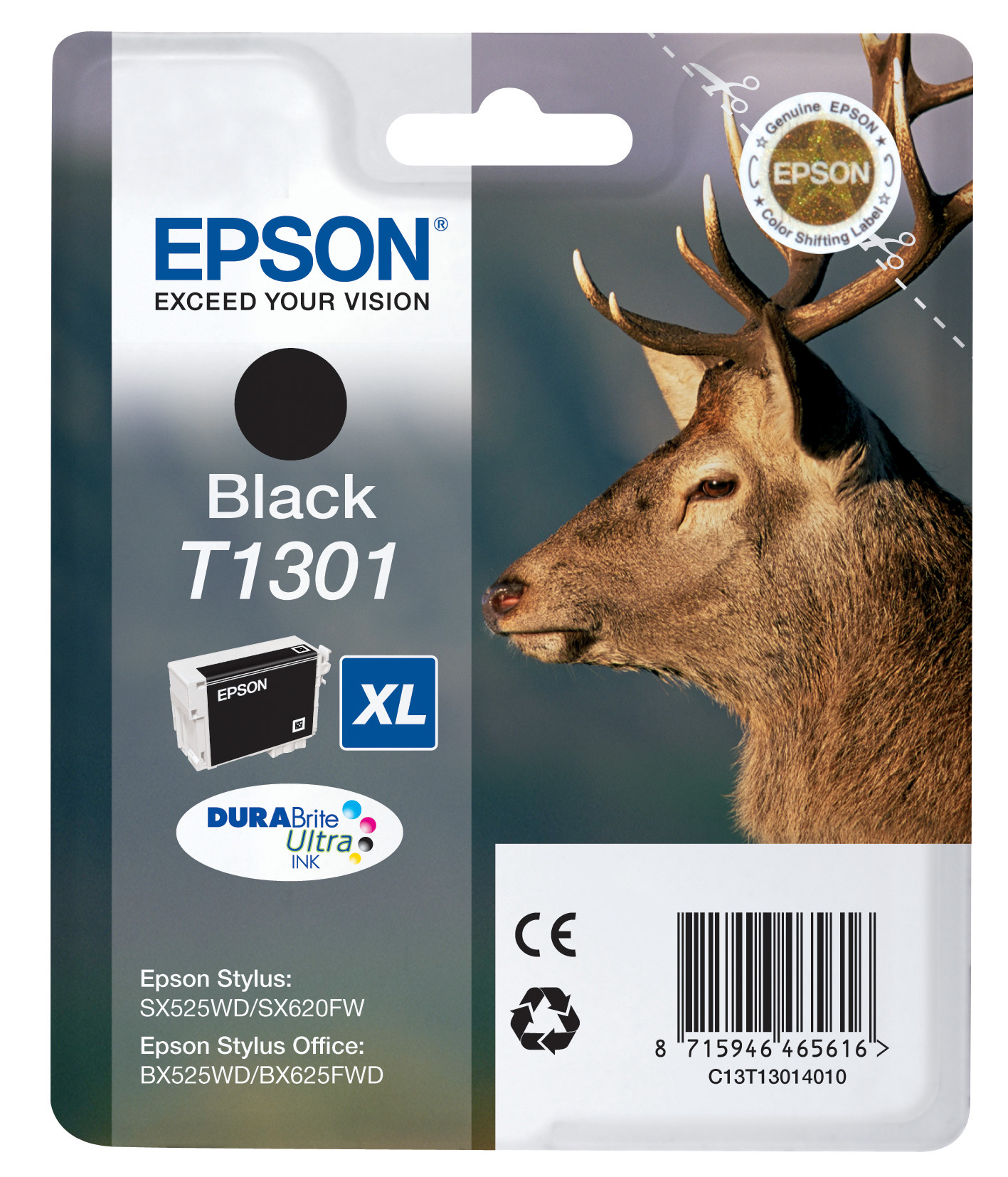 Epson T1301 ''Cerf'' Cartouche d'encre originale DURABrite Ultra C13T13014012 - Noir