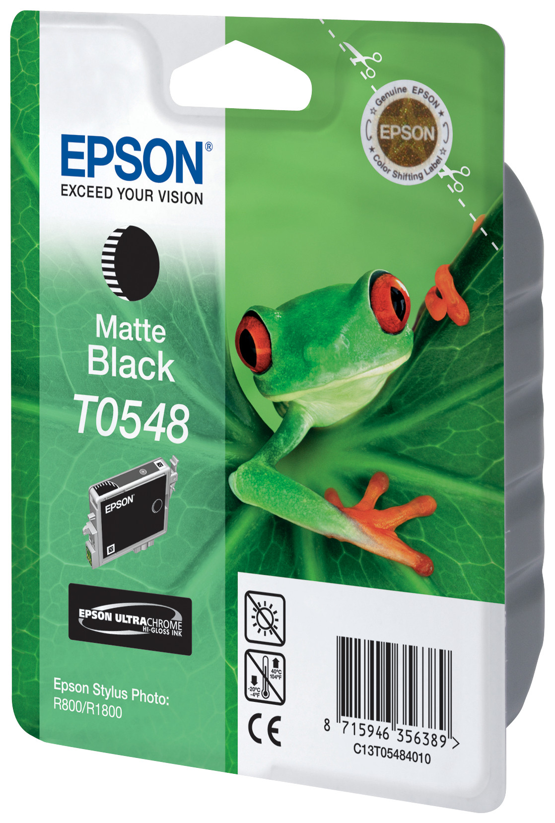 Epson T0548 ''Grenouille'' Cartouche d'encre originale UltraChrome Hi-Gloss C13T05484010 - Noir mat