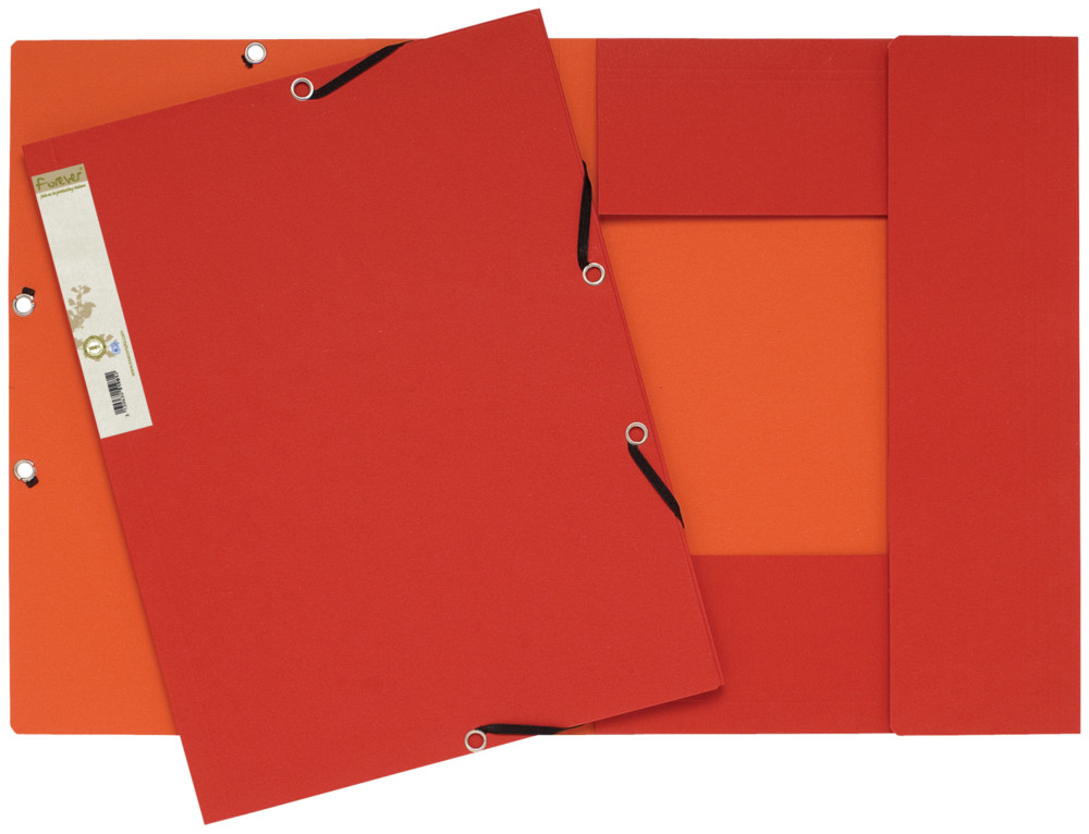 Exacompta ChemiseForeverA4  3rabats et  lastiques, 225feuilles, 240x320mm, carte recycle , rouge