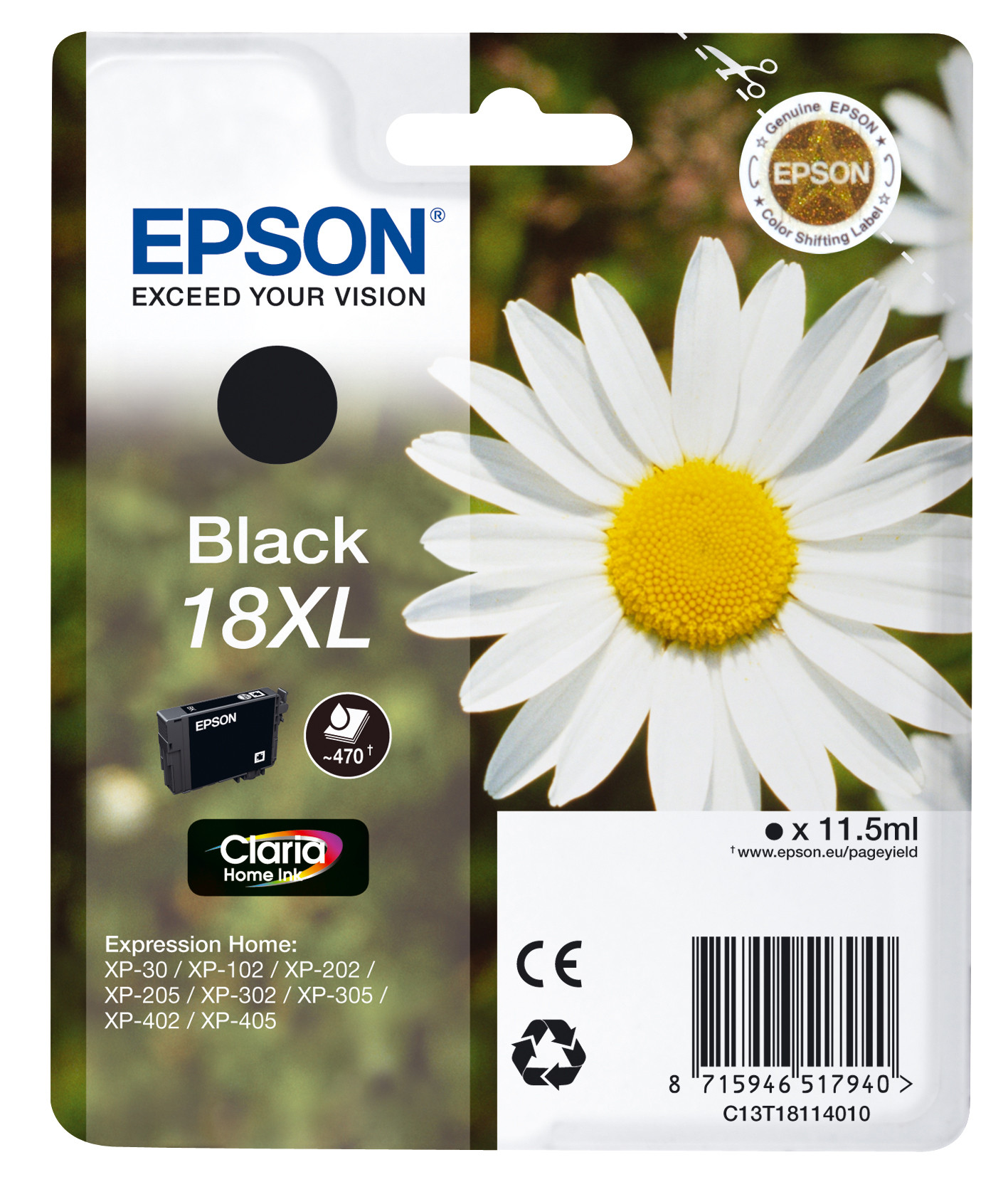 Epson 18 XL ''Pâquerette'' Cartouche d'encre originale grande capacité Claria Home C13T18114012 - Noir