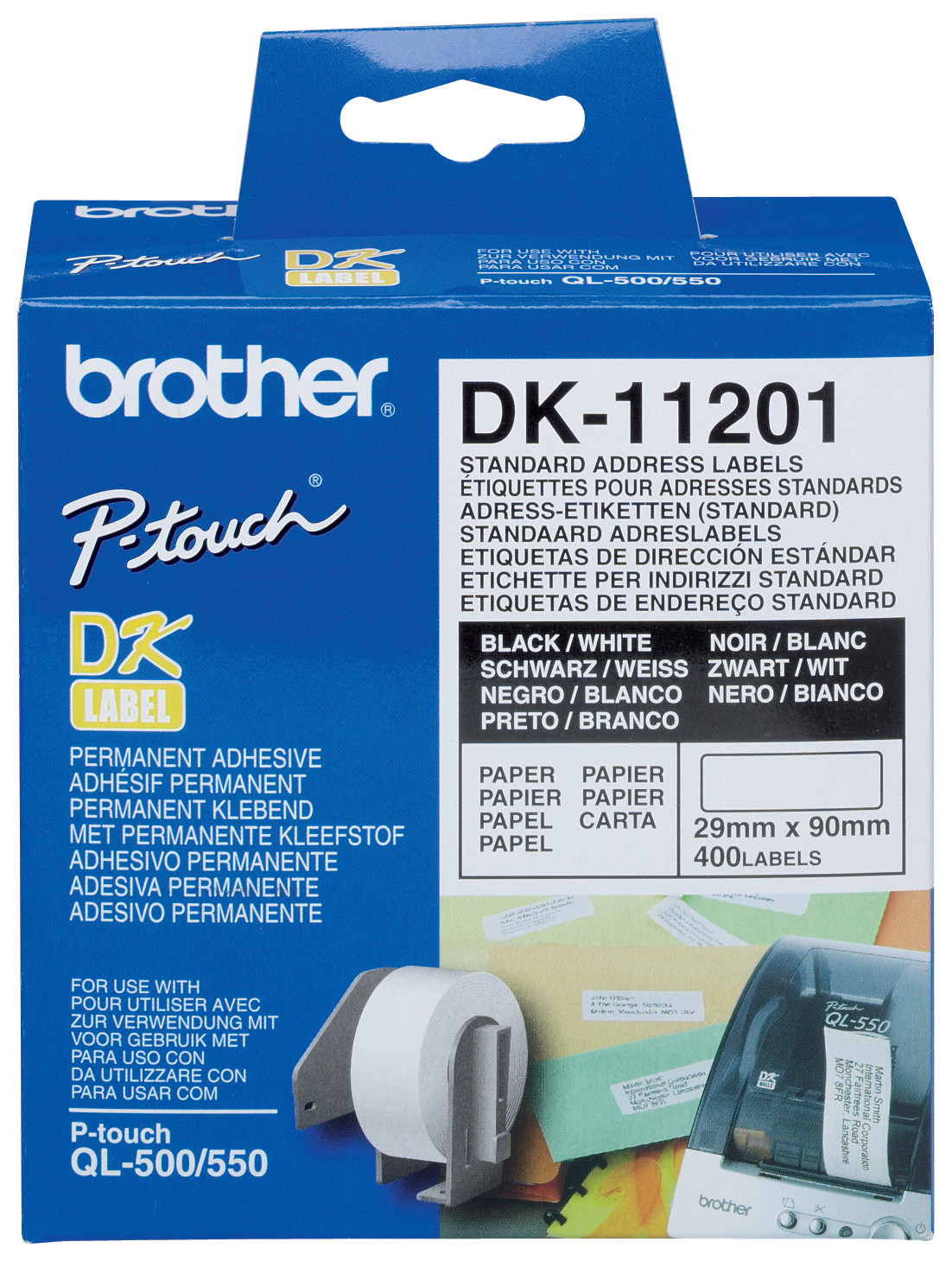 Brother Rouleaux d'étiquettes Brother pour imprimante QL - Adressage - Modèles DK11201  -  29 x 90 mm - 400 étiquettes