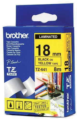 Brother Ruban TZe-641 pour tiqueteuse - 18 mm x 8 m - Noir sur Jaune