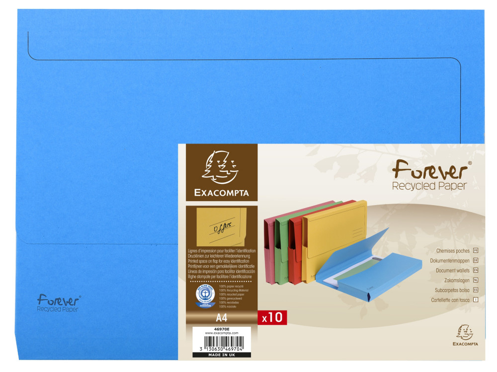 Exacompta Porte-documentsForeverA4, 200feuilles 245x325mm,  carte recycle , bleu - Lot de 10