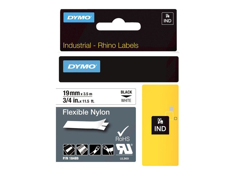 Dymo Ruban nylon 18489 Rhino - 19 mm x  3,5 m - Noir sur Blanc