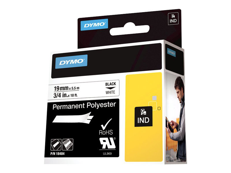 Dymo Ruban polyester 18484 Rhino - 19 mm x  3,5 m - Noir sur Blanc