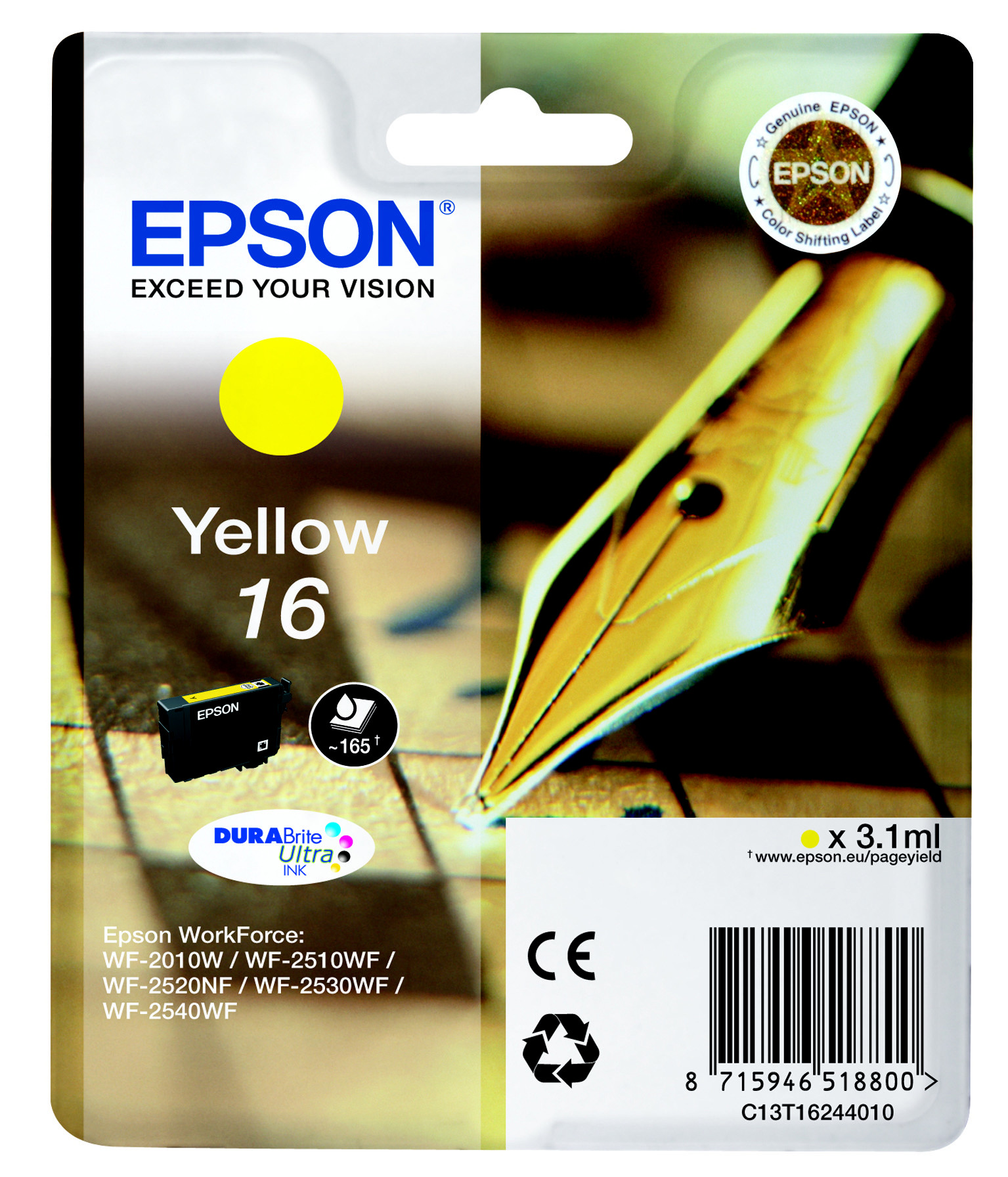 Epson 16 ''Stylo à plume'' Cartouche d'encre originale DURABrite Ultra C13T16244012 - Jaune