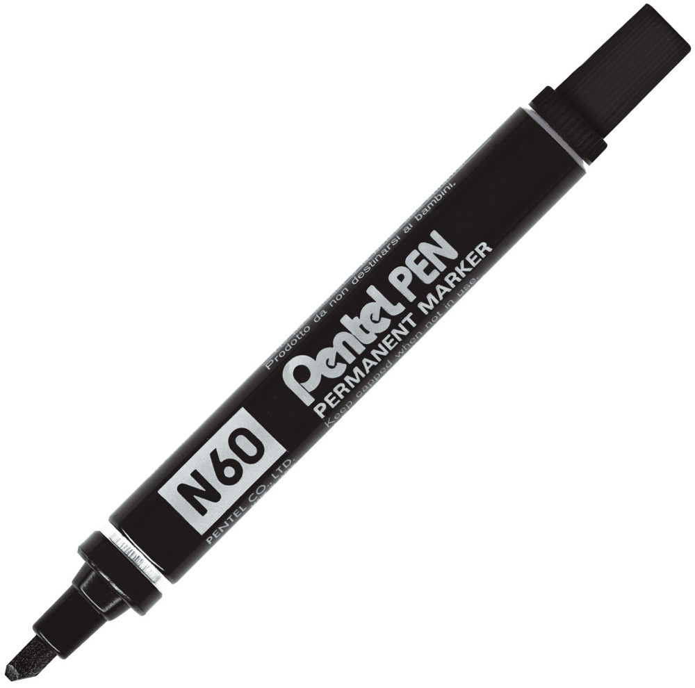 Pentel N60 - Marqueur permanent Pointe biseaute 3,9 - 5,7 mm - Noir