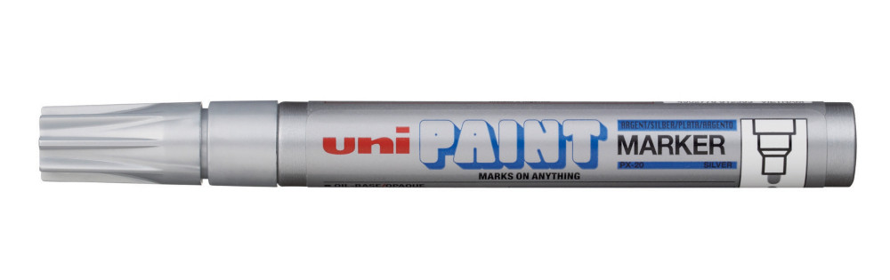 Uni Marqueur peinture Paint PX 20 pointe moyenne conique 1,8 - 2,2 mm - Argent