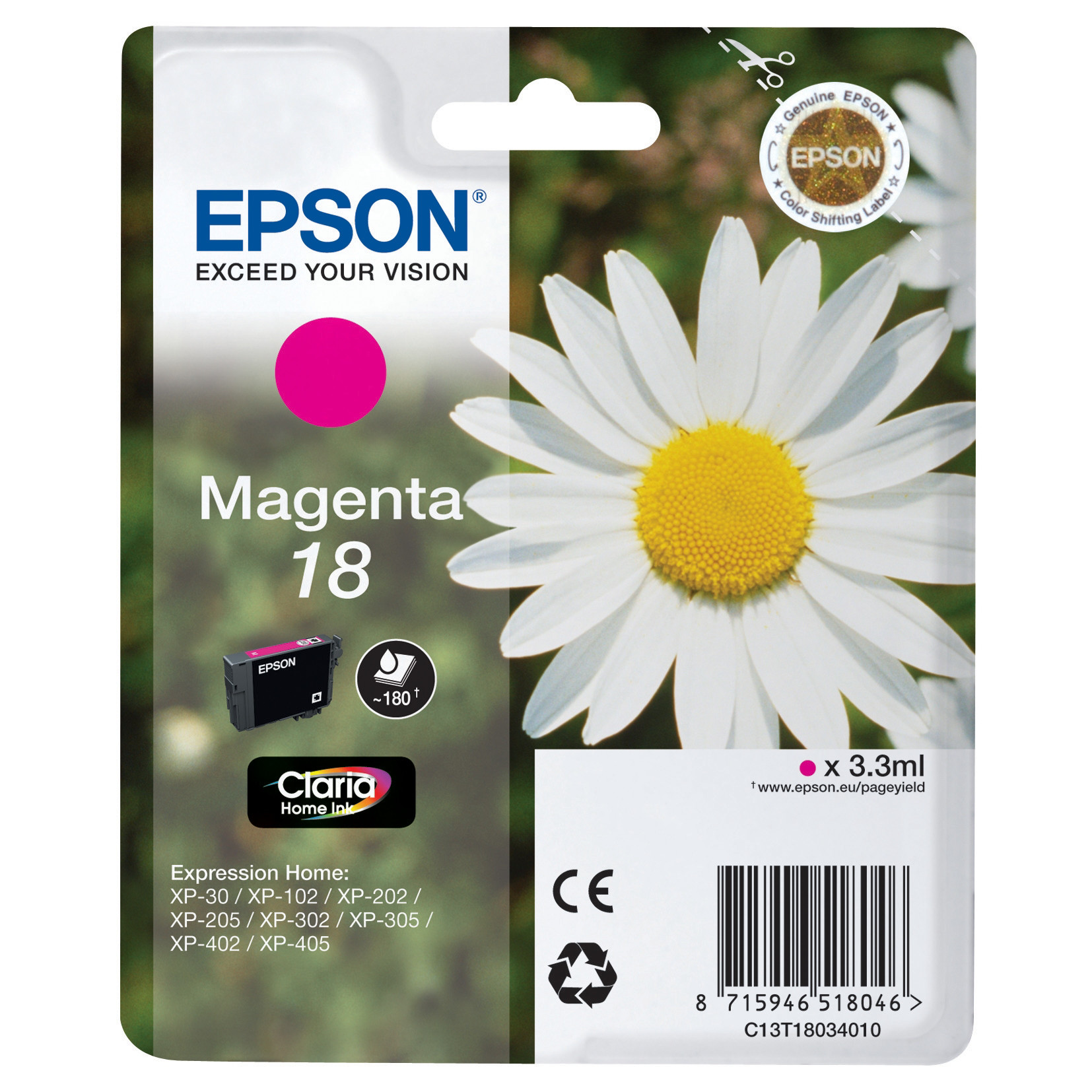 Epson 18 ''Pâquerette'' Cartouche d'encre originale Claria Home C13T18034012 - Magenta