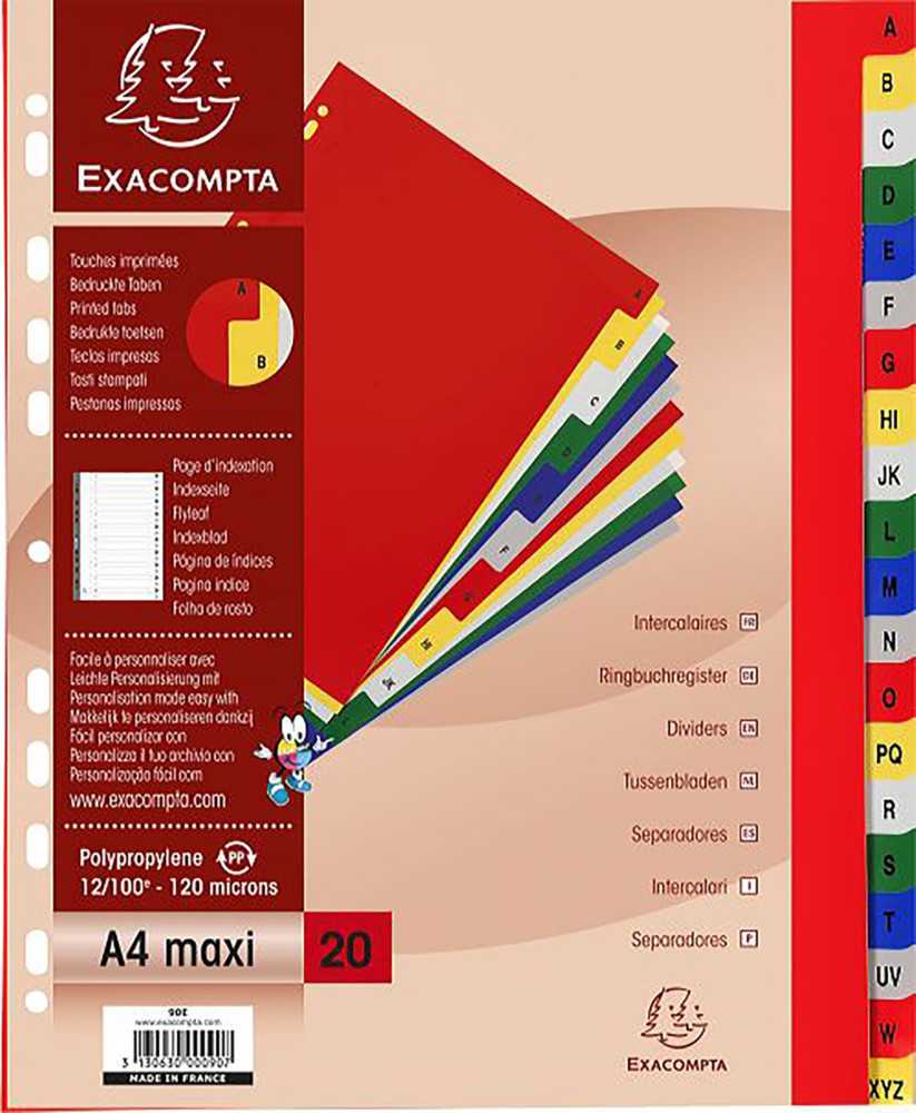 Exacompta Intercalaires alphabtiques maxi A4+ en polypropylne, 20 divisions - Assortis