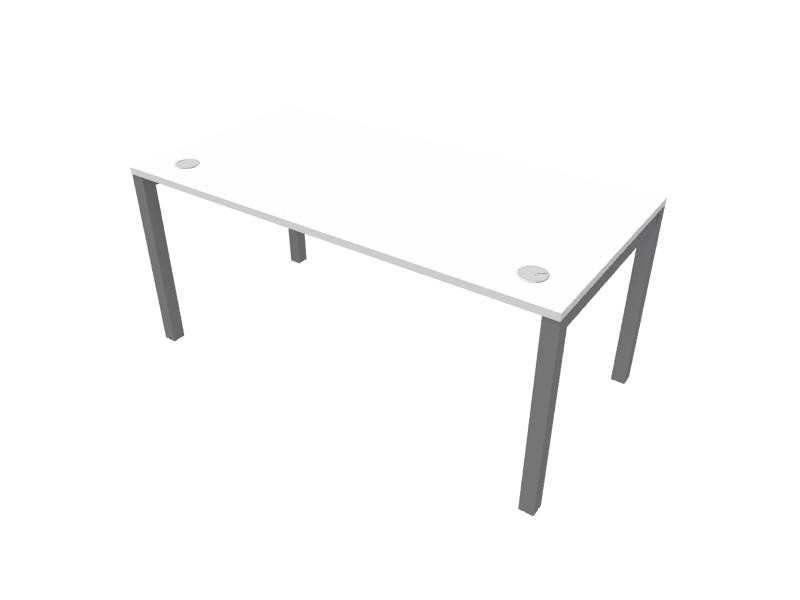 Bureau droit Burocolor avec obturateurs - L.140 x P.80 cm - Plateau Blanc - Pieds Aluminium
