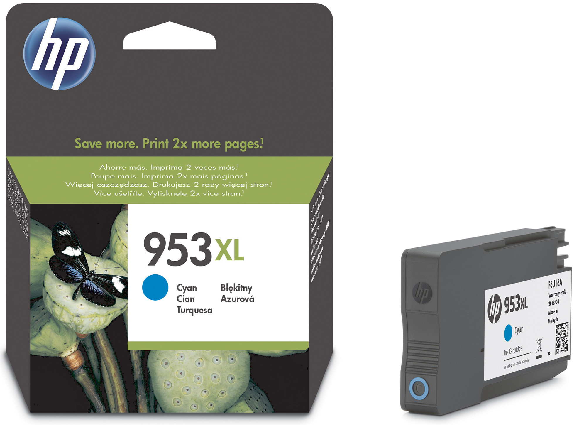 HP 953XL Cartouche d'encre authentique grande capacité F6U16AE - Cyan