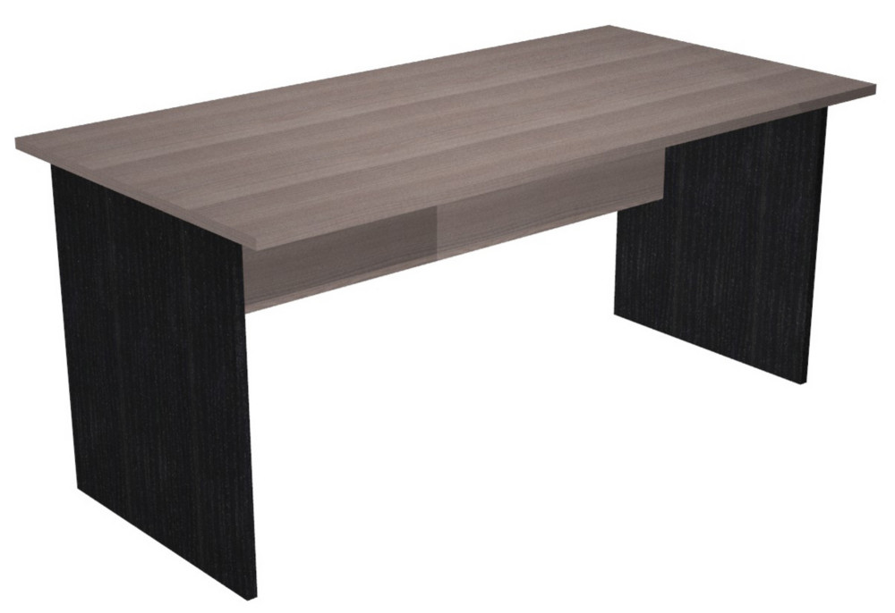 Bureau droit Pronto Bois - L.160 x P.80 cm - Plateau Cendre - Pieds panneaux Noir