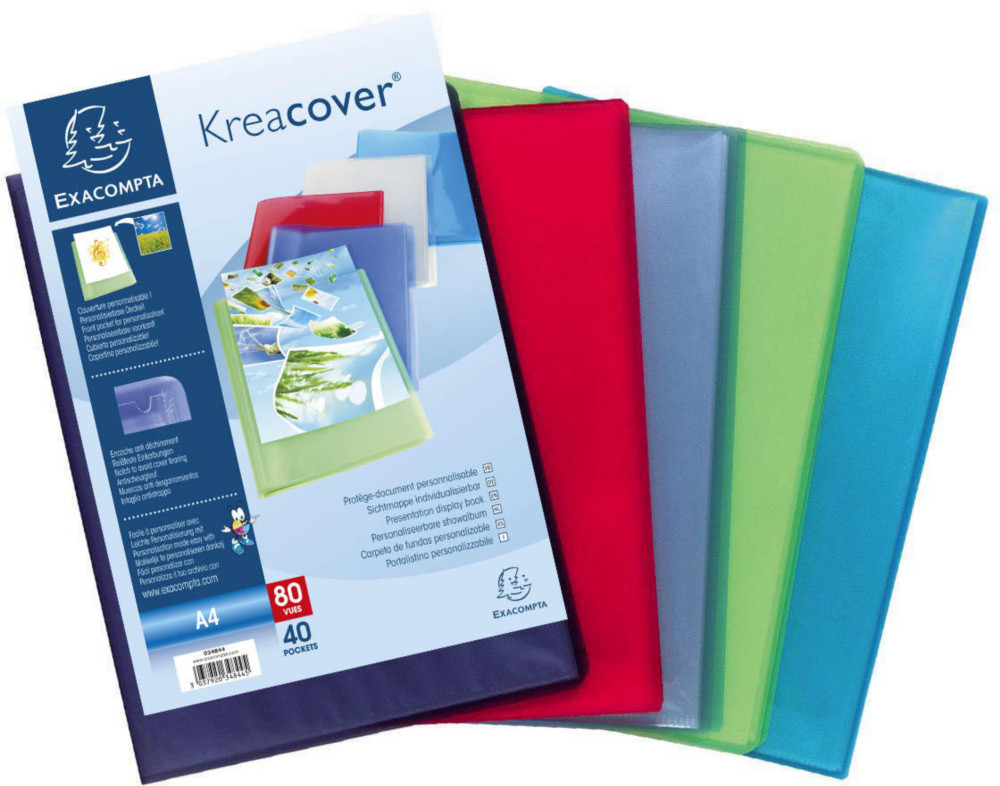 Exacompta Porte vues personnalisable Kreacover A4 - 40 pochettes - 80 vues - Assortis