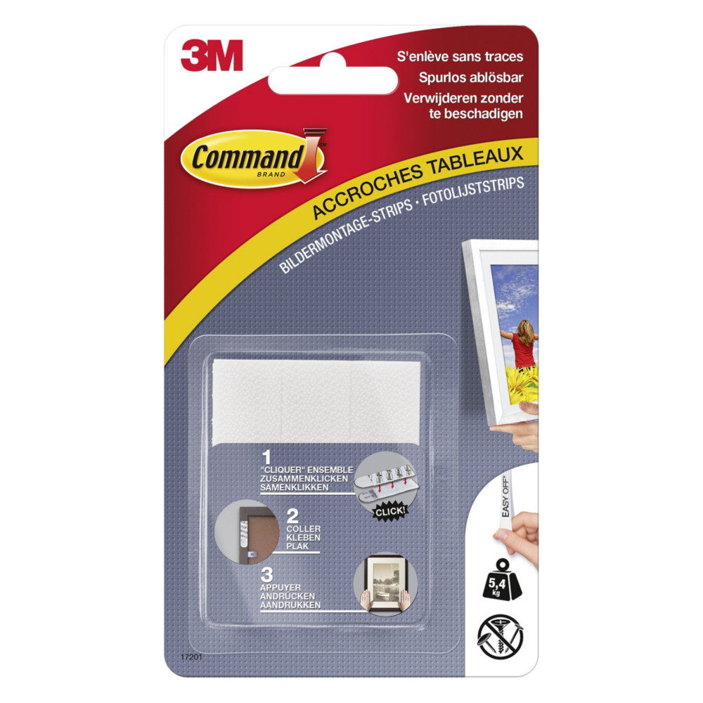 Command Bandes d'accroches tableaux, 4x2 bandes moyennes, 5,4kg - Lot de 8