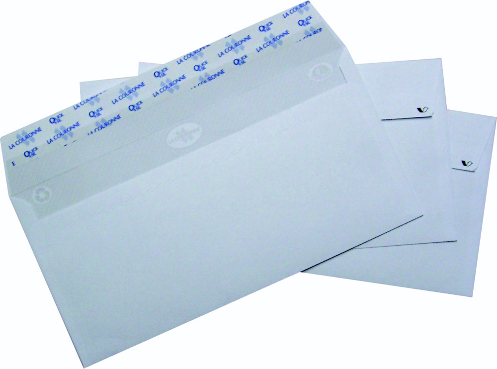 La Couronne Enveloppe blanche Premium DL 110 x 220 mm 90g sans fentre - autocollante bande protectrice - Lot de 500