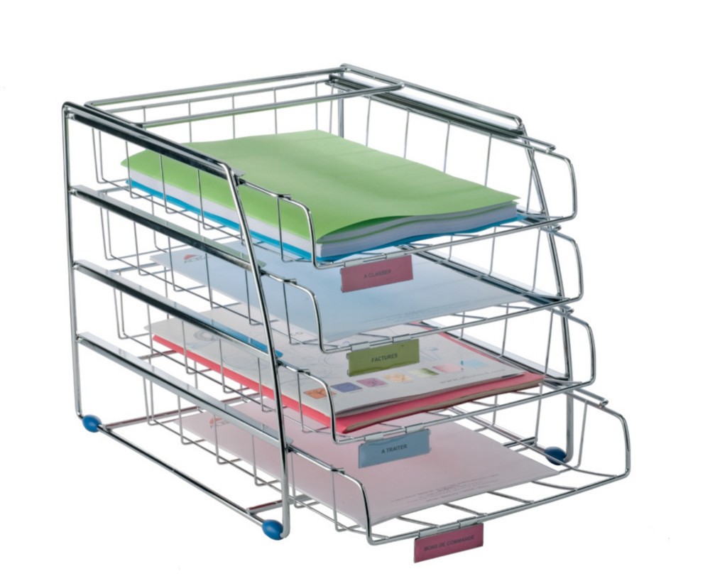 Alba Corbeille  courrier  A4 mtal chrome - Jeu de 4