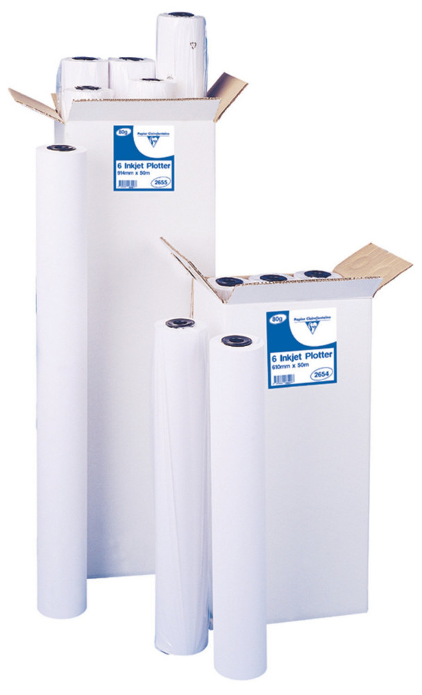 Clairefontaine Bobine de papier non couch pour traceur jet d'encre couleur - Format 50 m x 914 mm, 80 g/m - Mandrin de 5 cm - Lot de 6 rouleaux