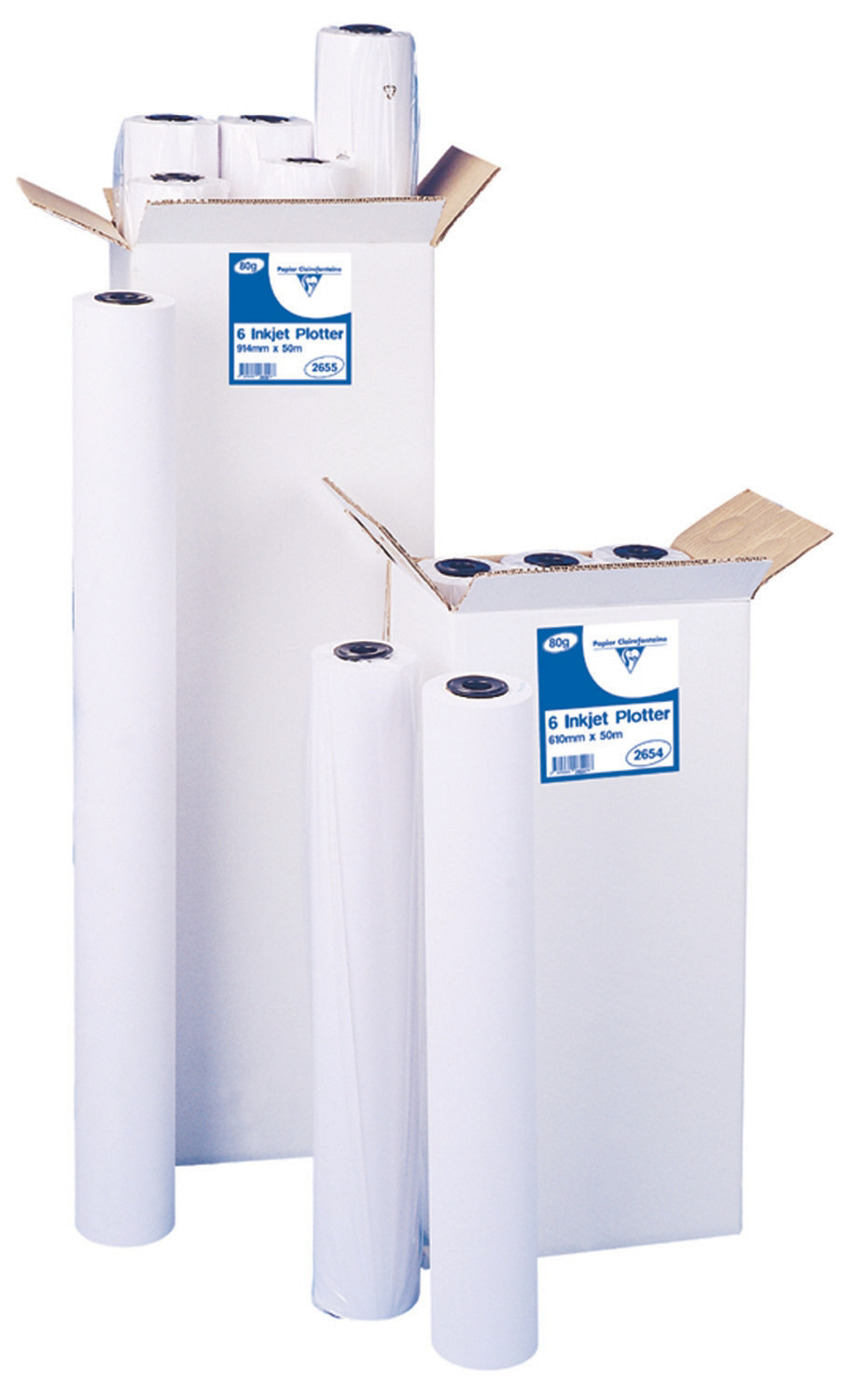 Clairefontaine Bobine de papier non couché pour traceur jet d'encre couleur - Format 50 m x 914 mm, 80 g/m² - Mandrin de 5 cm - Lot de 6 rouleaux
