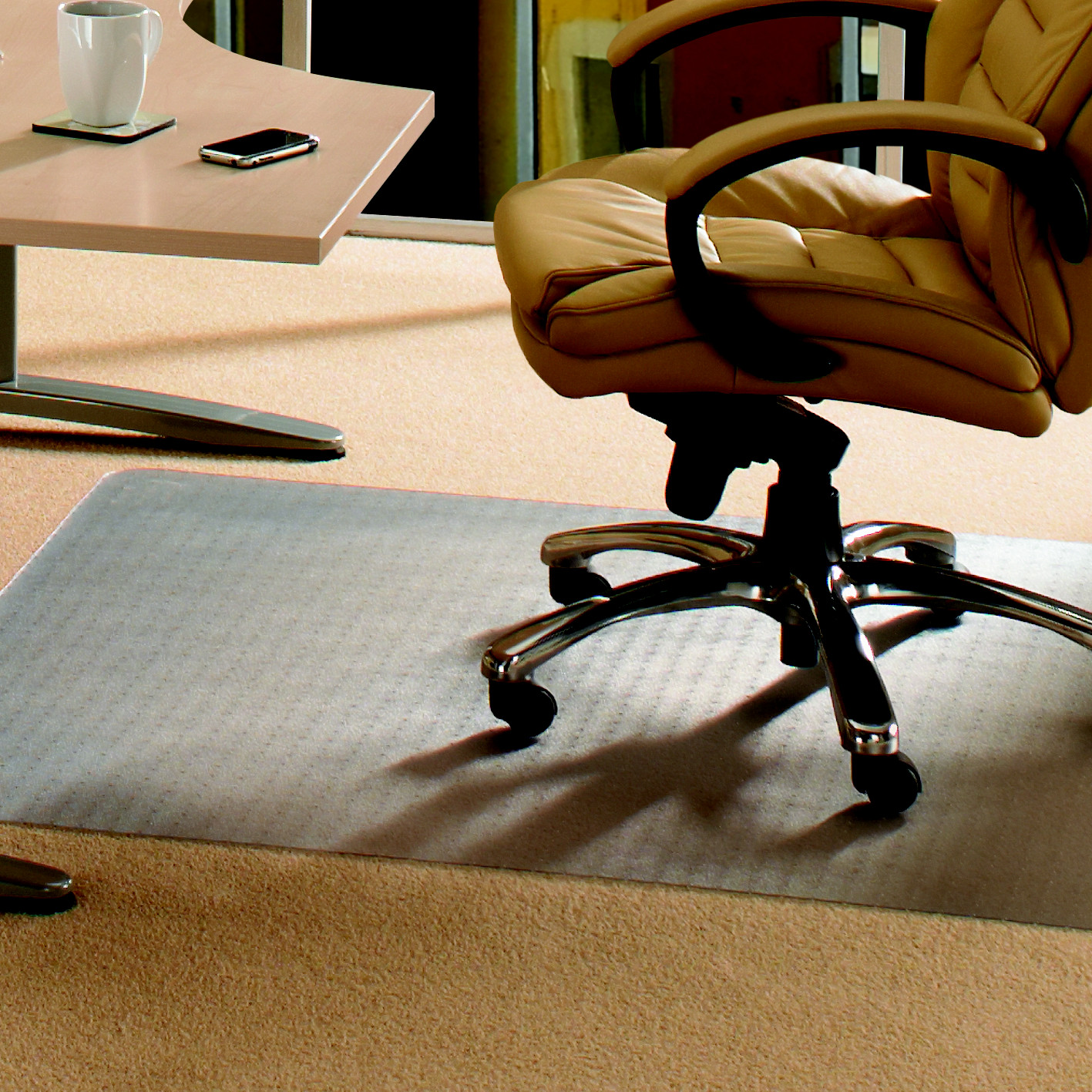 ECOTEX Tapis protège-sol EvolutionMat pour moquette 90 x 120 cm polymères renforcés, 50 % de matériaux recyclés - Transparent