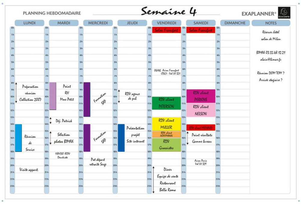 Exacompta Tableau planning hebdomadaire effaable  sec magntique 59,2 x 90,2 cm