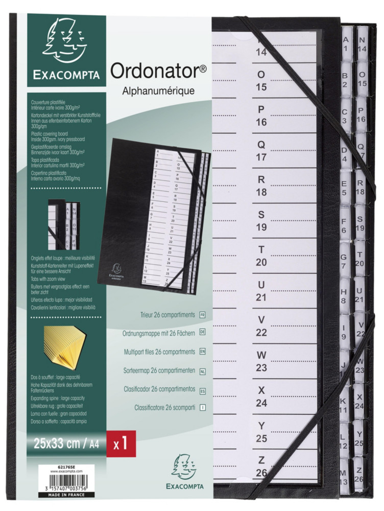 Exacompta Trieur Ordonator  lastiques - cavaliers plastiques alphabtiques 26 divisions - Noir