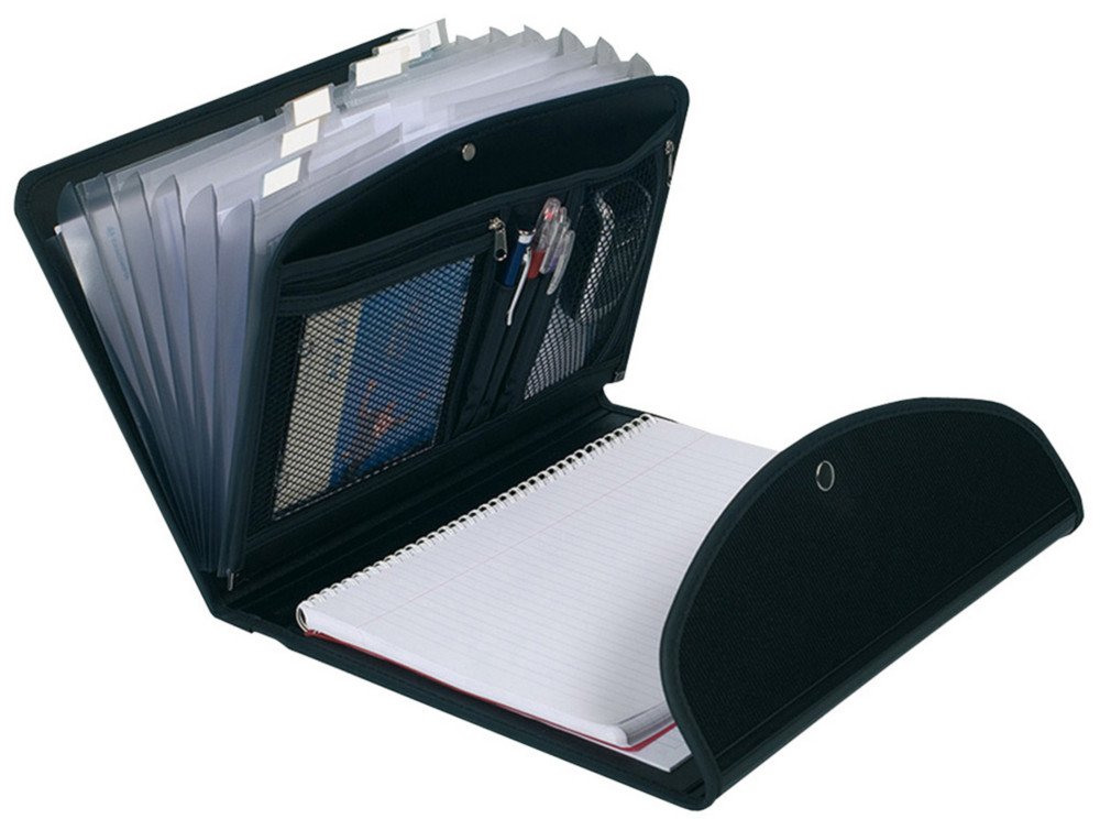 Exacompta Trieur Exafolio Exactive avec espace extensif et bloc-notes 200 feuilles A4 6 compartiments 25,5 x 33,5 cm Polypropylne Noir