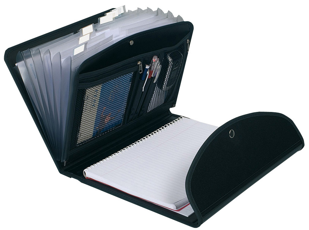 Exacompta Trieur Exafolio Exactive avec espace extensif et bloc-notes 200 feuilles A4 6 compartiments 25,5 x 33,5 cm Polypropylène Noir