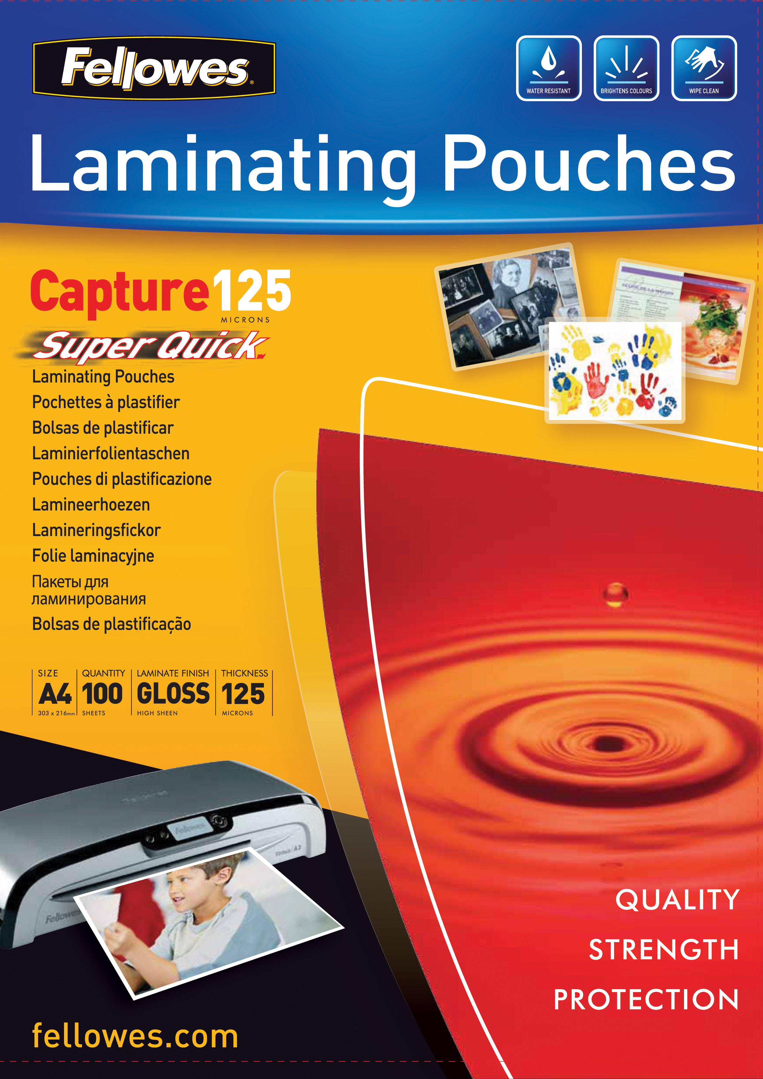 Fellowes Pochettes de plastification SuperQuick A4 - Epaisseur : 125 microns par face - Boîte de 100