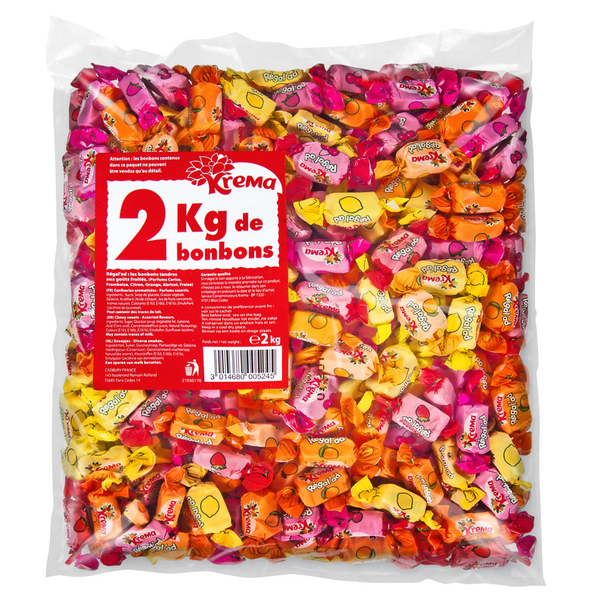 Krema Sachet 2 kg de bonbons tendres Régal'ad Assortiment de parfums fruités