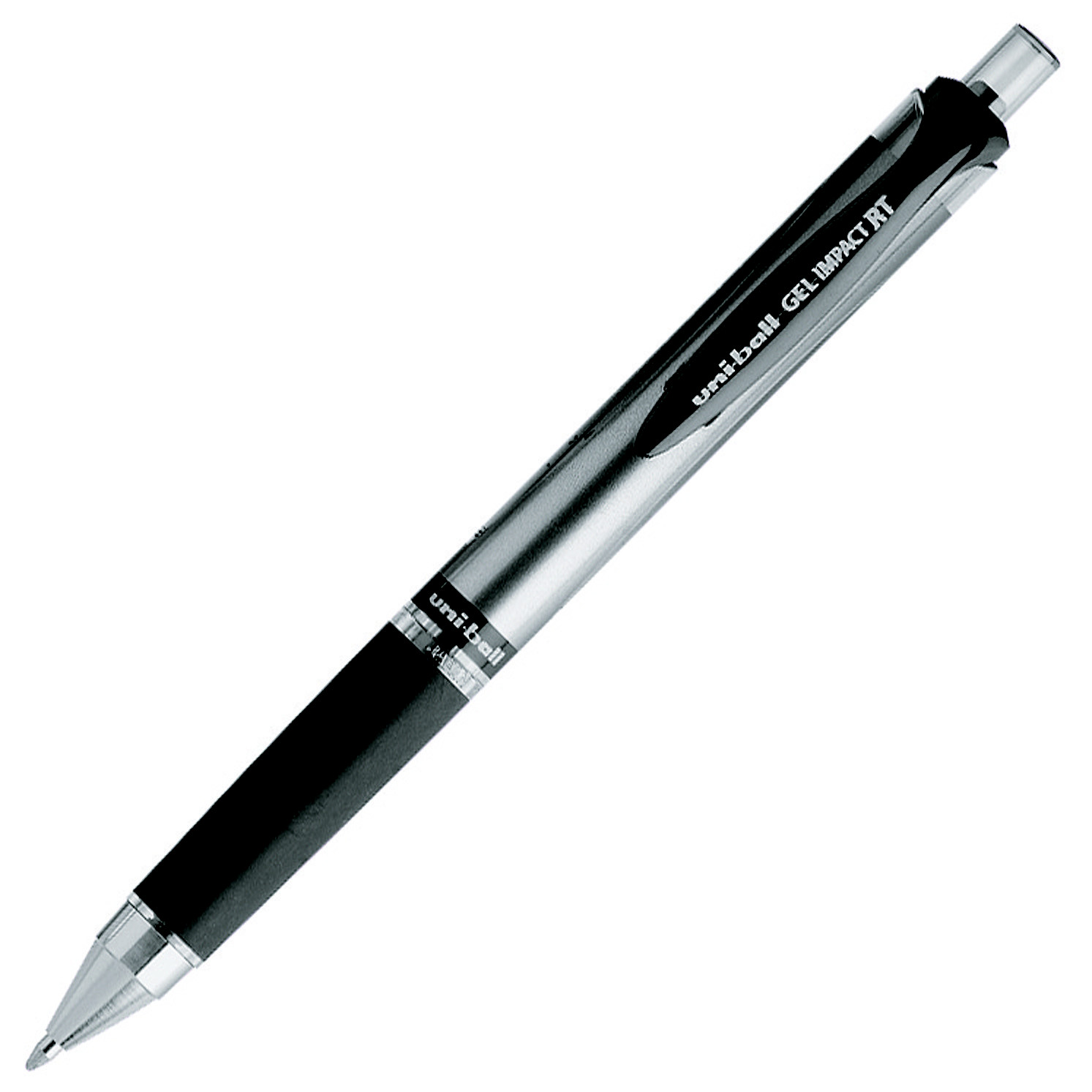 Uni Stylo à encre gel rétractable Impact pointe moyenne de 1 mm - corps noir translucide avec zone de préhension encre noire