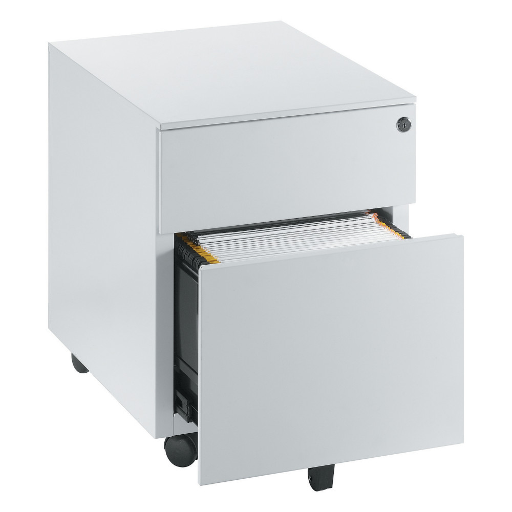 Caisson mobile mtal Universal - 2 tiroirs avec serrure - Aluminium