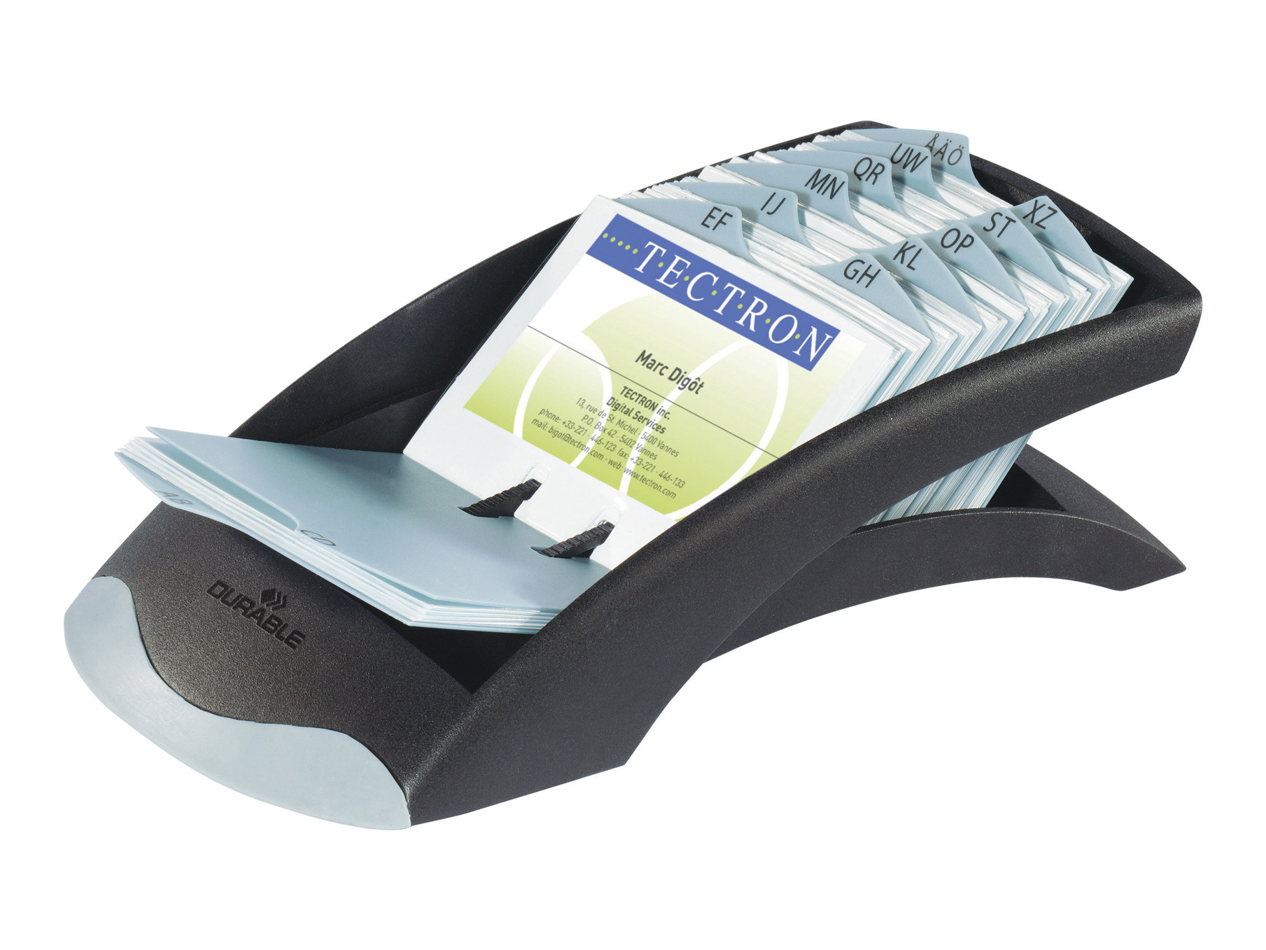 Durable Rangement pour cartes, VISIFIX VEGAS, 100 compartiments, préimprimés de A à Z, 104 x 72 mm, capacité de 200 cartes, avec index à onglets, noir