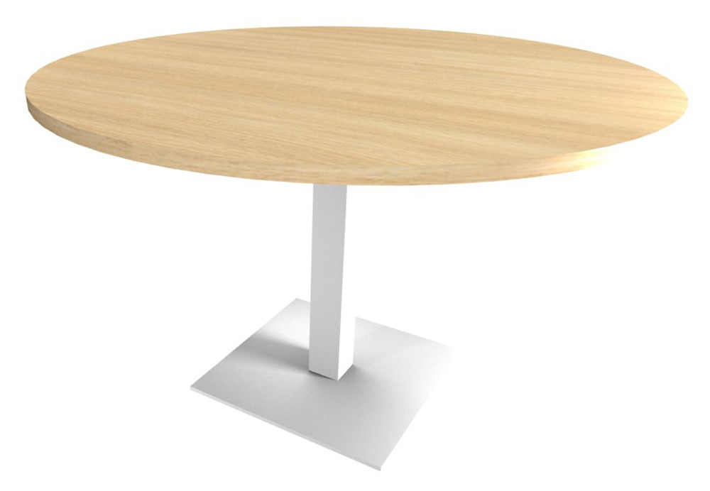 Table de runion ronde Moka  100 cm - Plateau Chne clair - Pied Blanc