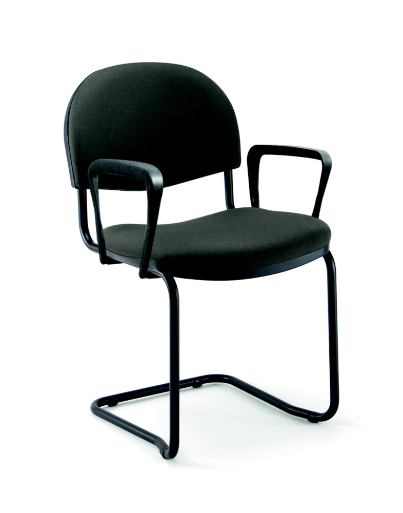 Fauteuil runion et visiteur Prima - Tissu rembourr non feu - Anthracite - Pieds luge Noir