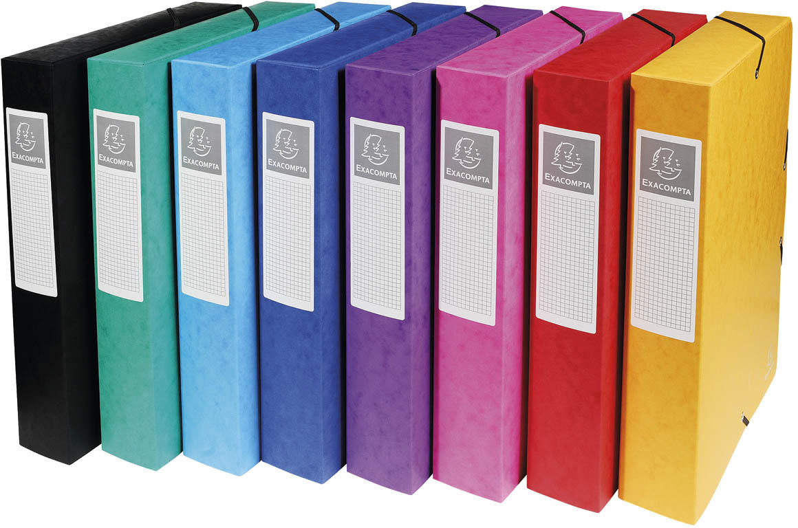 Exacompta Boîte de classement A4 Exabox - Carte lustrée 7/10E - Dos 6 cm - Assorties - Lot de 8